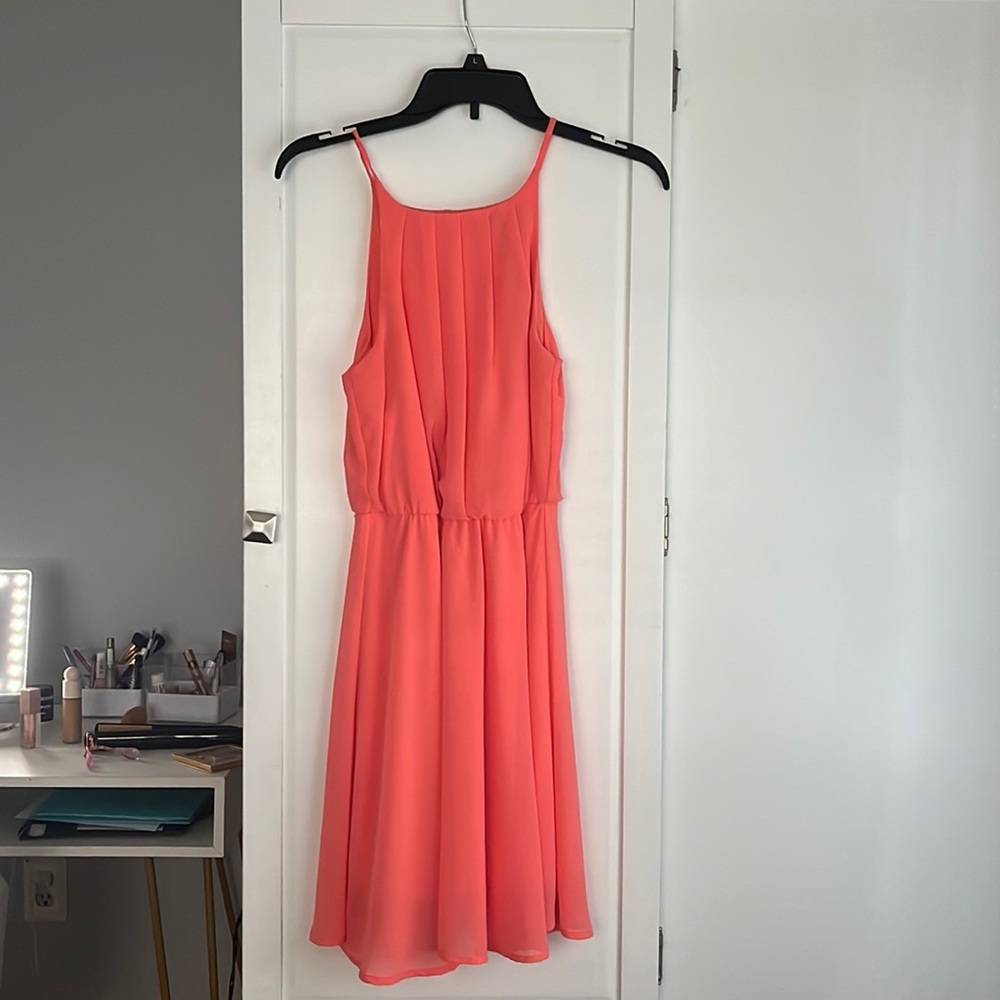 blue rain dress in the color coral